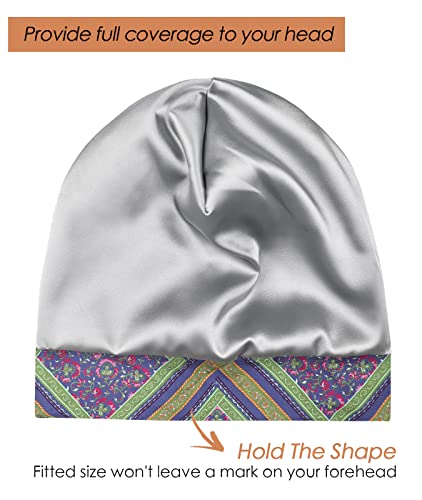 Adjustable Satin Lined Sleep Cap for Dreadlocks Curly Hair Large Head-Stay On Overnight - color: Purple Green