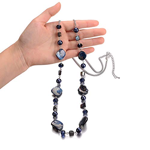 PEARL&CLUB Long Beaded Necklaces For Women - Sweater Chain Fashion Jewelry Necklace Gifts For Women - color: 35-Navy blue