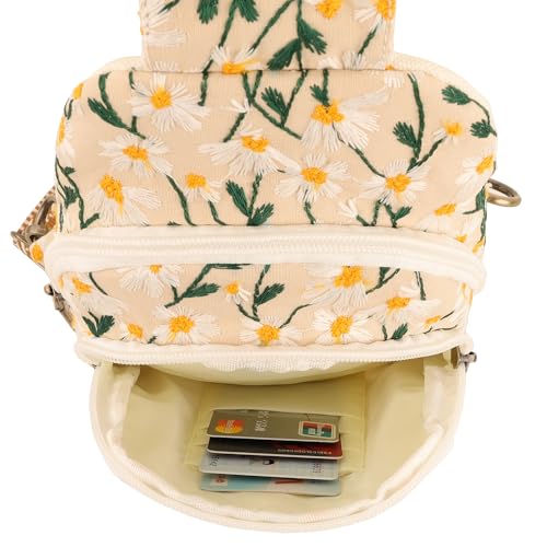 SILKAREA Canvas Sling Bag for Wome Crossbody Purse Small Sling Backpack Purse Travel Hiking Chest Bag Daypack - color: Embroidered Chamomile