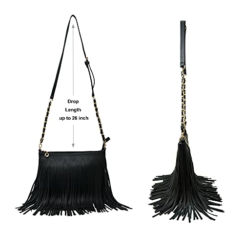 Solene Fringe Crossbody Shoulder Bag with Strap, Tassel Messenger bag, Country Style Western Fringe Purse for Women - color: Black
