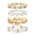 GOOJIDS Simple Beaded Gold Plated Bangles Bracelet Chunky Bamboo Tube Curved Stacking Clear Acrylic Colorful Beads Stretchable Gold Plated Bracelets Set For Women - color: T Chunky Gold Beads Set
