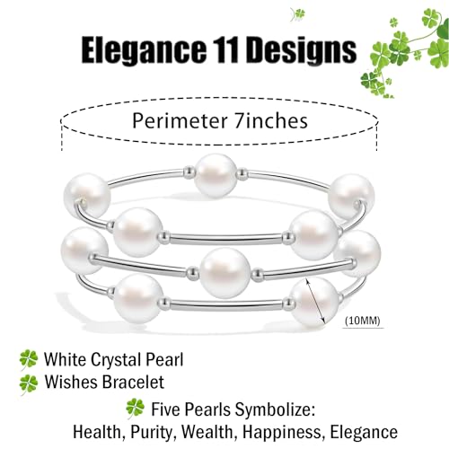 Elegance 11 designs 10mm Crystal White Pearl Blessing Bracelet - style: Style-silver 3pcs