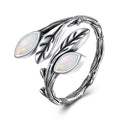 POPLYKE Sterling Silver Spoon Ring Vintage Thumb Rings Boho Adjustable Open Ring Statement Jewelry Gifts for Women - style: A-Opal Leaf