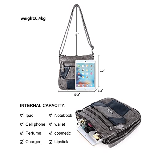 Angelkiss Small Womens Crossbody Bag Leather Shoulder Purse for Women Hobo Bag with Adjustable Shoulder Strap - color: Grey/Blue