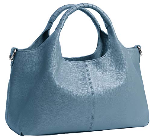 Iswee Genuine Leather Shoulder Bags Purses and Handbags for Women Satchel Designer Cross Body Hobo Medium Size Tote - color: Light Blue