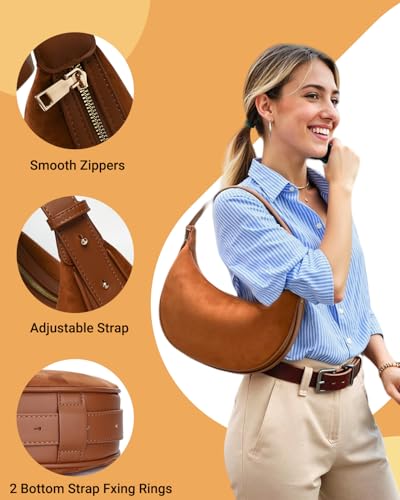 Herald Suede Crossbody Bag for Women, Vintage Hobo Handbag Crescent Shoulder Purses with Adjustable Strap Winter Fall - color: Suede Brown