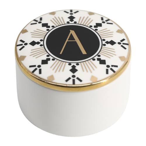 COLLECTIVE HOME - Monogram Jewelry Box, Bohemian Ceramic Trinket Box, Storage for Necklace Ring Bracelet Keys, Birthday Mother's Day Christmas Gift for Women, 3.25" x 2.5" (A) - color: A