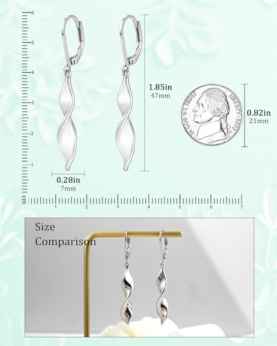 Silver Twisted Leverback Earrings for Women, Hypoallergenic Silver Spiral Drop Dangle Earrings for Women Statement Lightweight Leverback Dangling Jewelry Gifts