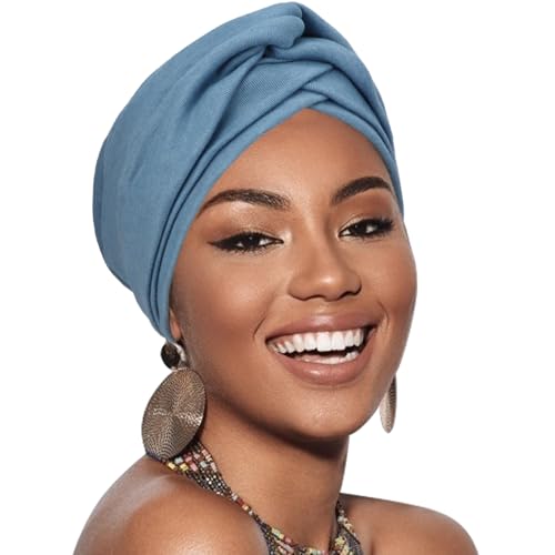 AQOKKA African Turban for Women Knotted Hair Wraps for Turban Head Scarf for Black Women Hair Cancer Chemo Headwear Cap - color: Twisted Braid: 1 Pack Blue Grey