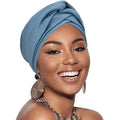 AQOKKA African Turban for Women Knotted Hair Wraps for Turban Head Scarf for Black Women Hair Cancer Chemo Headwear Cap - color: Twisted Braid: 1 Pack Blue Grey