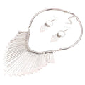 YAZILIND Women Ethnic Style Tassel Drop Pendant False Collar Statement Necklace Earrings Set - color: Silver