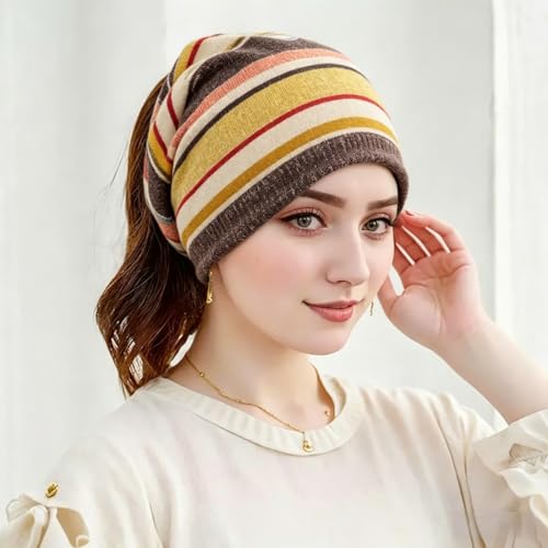 Women's Slouchy Beanie Cap Chemo Headwear Hats Scarf - color: K - Purple Yellow