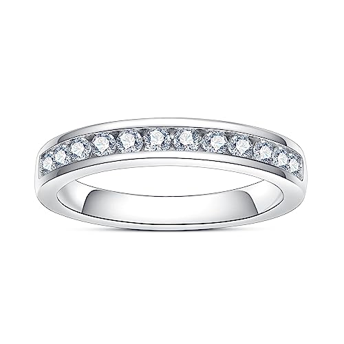 Moissanite Eternity Rings Wedding Bands D Color VVS1 Clarity Round Brilliant Cut 925 Sterling Silver 5/6 Stones Anniversary Band Rings for Women with Certificate - color: Channel setting band
