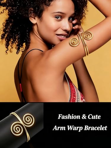 2Pcs Minimalist Simple Swirl Upper Arm Cuff Bracelets for Women Arm Bangle Armlets Adjustable - color: A