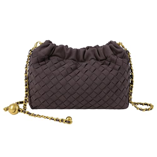 Joryin Woven Women's Crossbody Bag & Evening Purse, Trendy Dumpling Clutch & Hobo Cloud Shoulder Bag Trendy Dumpling Clutch - color: Woven Suede-chocolate Plum