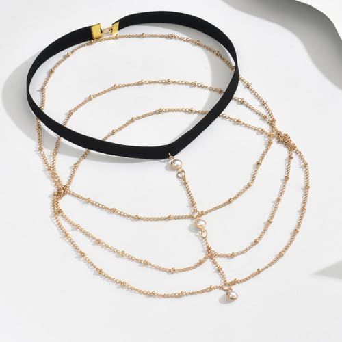 Gold Pearl Thigh Chain Layered Sexy Leg Wrap Garter Belt Boho Beach Body Chain Jewelry Bikini Thigh Accessory for Women - color: Gold