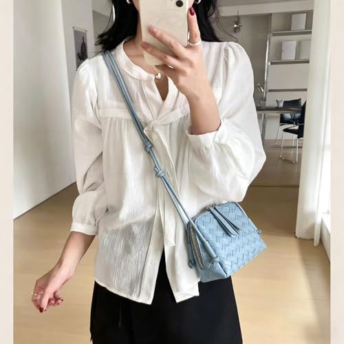 JYG Woven Crossbody Bags for Women PU Leather Handwoven Shoulder Bag Mini Satchel Purses with Adjustable Strap 2026 - color: Light Blue
