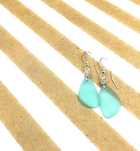 Popular Recycled Sea Glass Earrings on Sterling Silver Hooks - color: SeaFoamGreen2