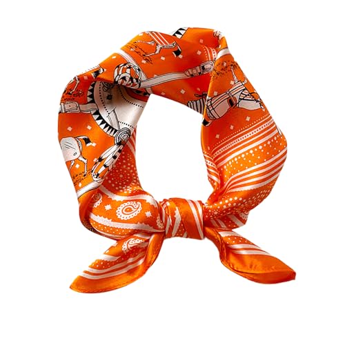 FEIBOON Mulberry Silk Scarfs Neck Scarf 21" Small Square Scarfs hair scarf bandana Neckerchief Headscarf for Women - color: Orange Carriage