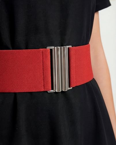 BlackButterfly Wide Elastic Waist Cinch Stretch Waistband Retro Vertical Clasp Buckle Belt - color: Red, size: Small