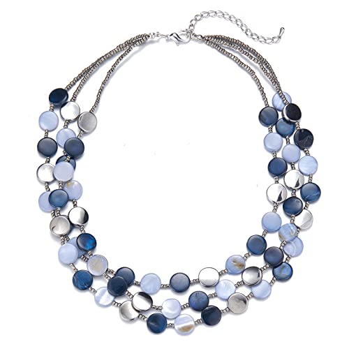 Noessla Layered Beaded Chunky Necklace for Women Boho Two-color Shell Statement Necklace Fashion Collar Costume Jewelry Gifts for Mum - color: Blue