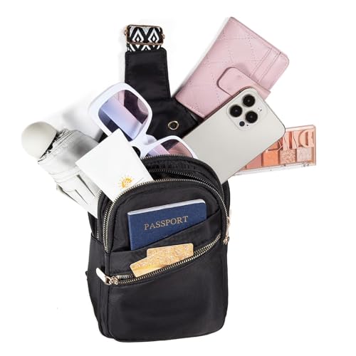 Xsecnua Crossbody Sling Bag Small Sling Backpack, Cross Body Bag Chest Bag for Women Men Travel Hiking Daypack - color: D-black