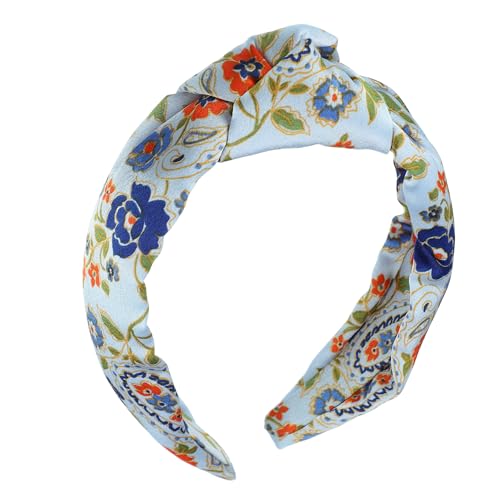 VOCOSTE Floral Pattern Knotted Headband, Classic Casual Style Headband for Women Girl, Blue 5.20"x2.36" - color: Blue