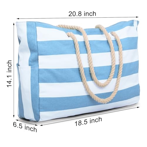 Becokan Beach Bag Large Beach Tote Bag for Women Waterproof Sandproof Swim Pool Bag With Zipper - color: Sky Blue