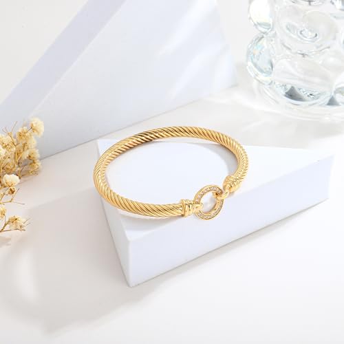 WOWORAMA Twisted Cable Wire Cuff Bracelets for Women Two Tone Gold Silver Cuff Bracelet Unisex Mixed Metal Bangle Bracelets Jewelry - color: Gold Circle