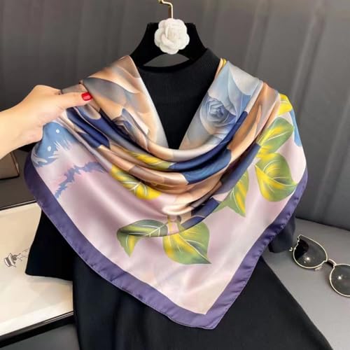 K-Elewon Large Square Scarf 43" Silk Scarf Fashion Scarves Silk Feeling Hair Wrapping Scarfs Night Sleeping Headscarf - color: Vb02