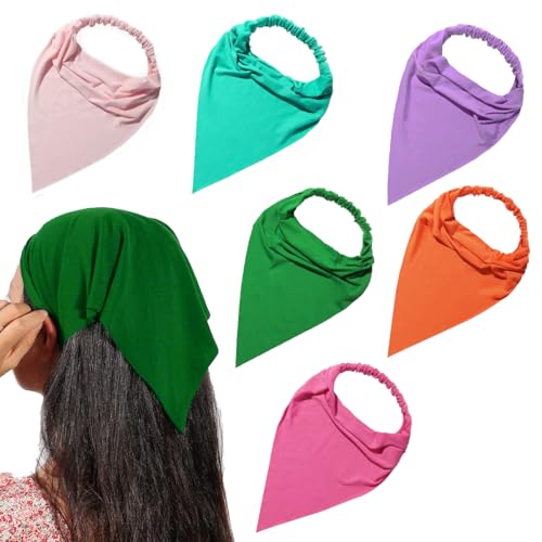 Vercret 6 Pack Hair Scarf Headband for Women Elastic Bandana Head Scarf Large Boho Triangle Kerchief with Clips Non Slip Scarves - color: L Aurora Desire
