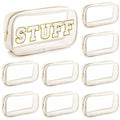 9 Pcs Preppy Clear Makeup Bag DIY Chenille Letter Pouch Large Nylon Makeup Bag Travel Toiletry Zipper Cosmetic Organizer Pouch PVC Bags for Women, 9.5 x 5.1 x 2.8 Inch(Cream White) - color: Cream White