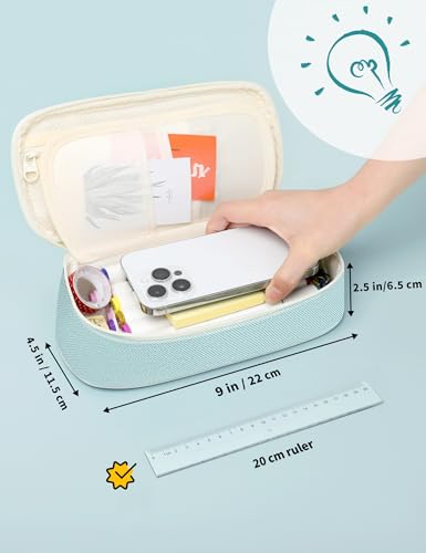 SUNEE Cute Pencil Case, Aesthetic Pen Pouch, Colored Large Pencil Bag with Zipper, Kawaii Stationery Storage and Organizer, School Supplies for Teen and Adult Girls, Mint Green - color: Mint Green