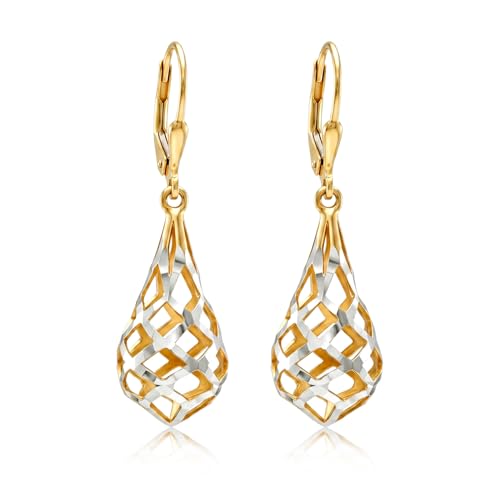LeCalla 925 Sterling Silver Filigree Dangle Earrings for Women | Gold, Rose Gold & Rhodium Plated Diamond-Cut Filigree Drop Earrings | Lightweight Earrings Jewelry Gift - color: Yellow-Gold Diamond-Cut Teardrop