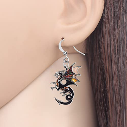 Enamel Alloy Dinosaur Fantasy Dragon Earrings Drop Dangle Unique Animal Jewelry For Women Dragons Gifts - color: Clay