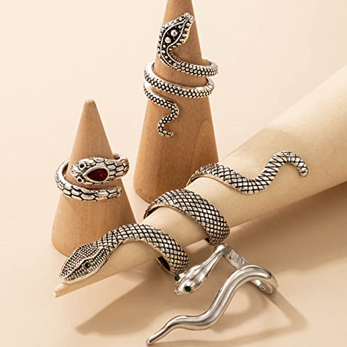 CSIYANJRY99 Silver & Gold Snake Rings Set - Vintage Punk Serpent & Gothic Knuckle Rings - Boho Stackable Cobra Finger Ring Jewelry - color: C-Silver