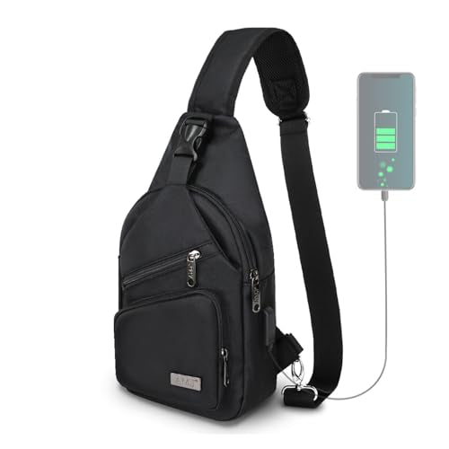 AMJ Crossbody Sling Bag Men Women, Casual Shoulder Backpack, Chest Daypack Satchel for Hiking Travel - color: Black, size: Large