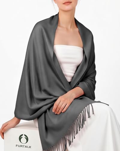 FURTALK Pashmina Shawl Wraps for Women Evening Dresses Blanket Scarves Fashion Scarf Wedding Gifts - color: Grey