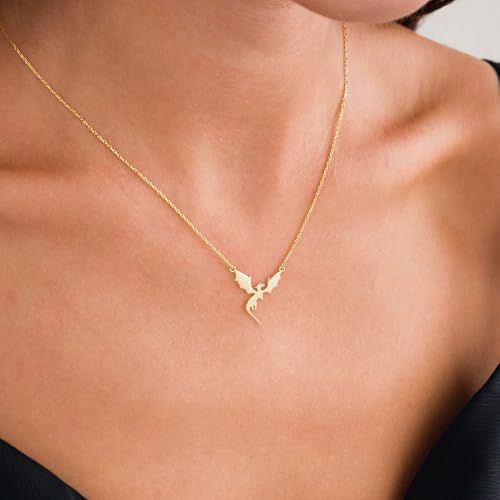 VRIUA Gold Necklace for Women - 14K Gold Plated Dainty Italian Horn Star of David Butterfly Bow Sun Lotus Volleyball Baseball Cowboy Boots Necklace Jewelry Everyday for Women - style: Flying Dragon