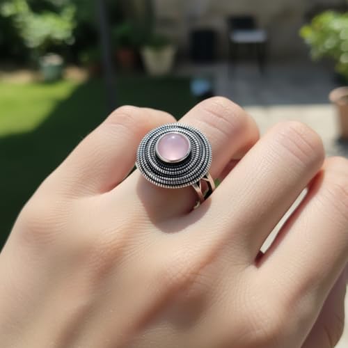 Mulit Circle Cross Lines Thick Top Jade Gem Ring,Silver Plated Cocktail Party Ring,Statement Ring Jewelry Gift for Women - color: RIng_A rose