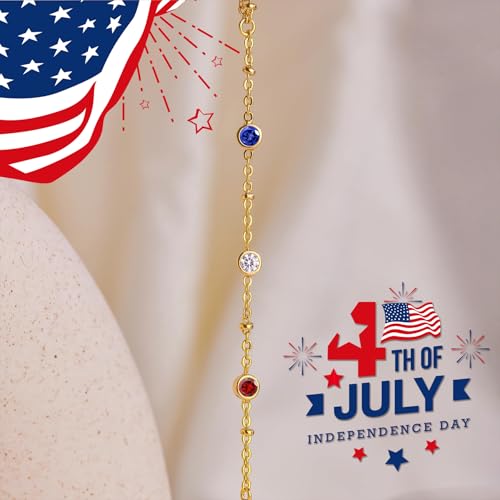 Poxtex Waterproof 14K Gold Plated Hand Chain Bracelet for Women, Non Tarnish Hypoallergenic Beaded Finger Ring Bracelet with Cubic Zirconia, Dainty Minimalist Boho Indian Style Stackable Wrist Body Jewelry for Summer Festival Vacation - color: Red/White/B