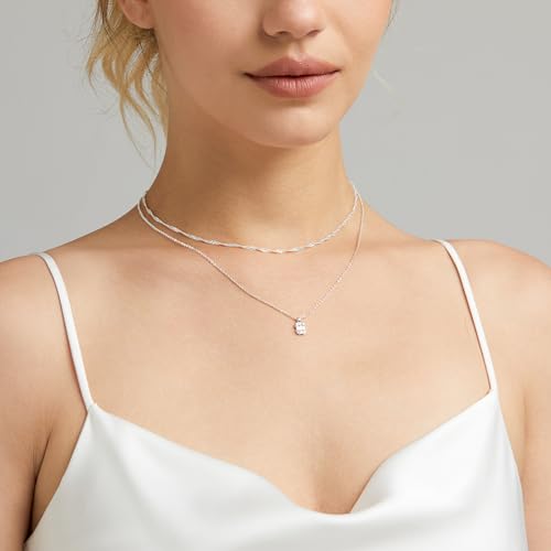 Luxval Diamond Pendant Gold Necklace for Women，Dainty 18k Gold Plated Choker Necklaces Simple Gold Jewelry Gifts for Women Girls - color: Silver-CZ Layered