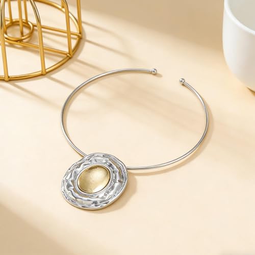 Gold Statement Necklace for Women Gold Collar Necklace Choker Chunky Statement Big Oval Pendant Cuff Necklaces African Tribal Ethic Necklace Summer Vacation Jewelry Gifts - color: B:silver collar necklace