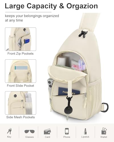 Pritent Crossbody Bags for Women Man Waterproof Sling Bag Backpack Trendy Casual Cross Body Bag with Convertible Shoulder Strap Chest Bag for Camping Hiking Travel Essentials (Ivory, Large) - color: Ivory, size: Large