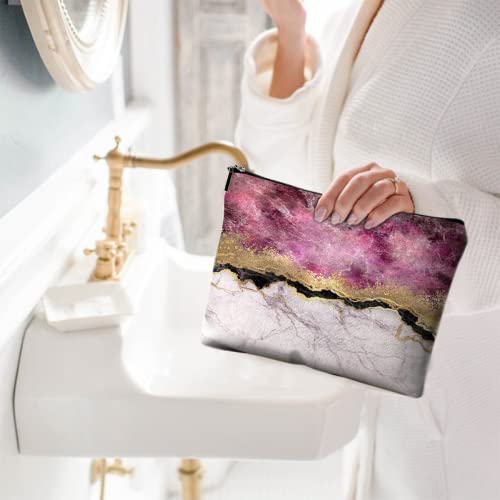 Cute Makeup Bag for Purse Canvas Waterproof Funny Cosmetic Bags for Women Zipper Travel Toiletry Pouch-Wine Marble Makeup Bags - color: Wine Marble Makeup Bags