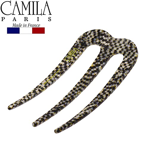 Camila Paris CP2975 French Twist Stick Clip Pins, Opera, Wavy Hair Pin 3-Prong Hair Fork for Girls Spiral Updo Chignon Bun Holder, Flexible and Styling Hair Accessories for Women, Handmade in France - color: 3-Prong Opera
