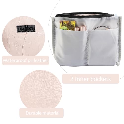 MAANGE Cosmetic Bags for Women Small Makeup Bag for Purse Pu Leather Makeup Pouch Travel Makeup Bag with Zipper Make Up Bag for Travelling - color: Light Pink