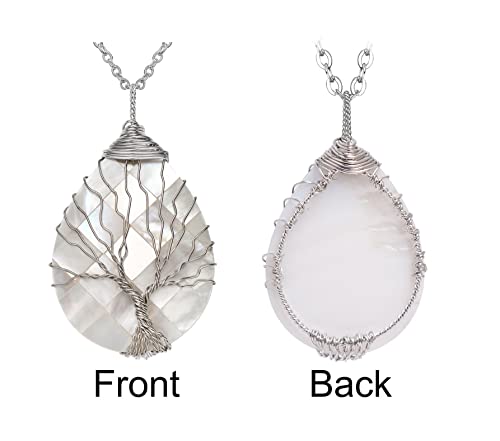sedmart Tear Drop Abalone Shell Pendent Necklace Wire Wrap Abalone Shell Tree of Life Pendant Necklace Fashion Necklace Jewelry for Women handmade necklace mothers day necklace for mom jewelry - color: A5 White Abalone