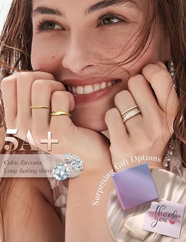 LOLIAS 14K Gold Plated Stackable Rings for Women Non Tarnish - Dainty Cubic Zirconia Wedding Bands Ring Set Minimalist Trendy Statement Engagement Promise Thumb Rings Stacking Size 5-10 - style: Unique-14K Gold Plated