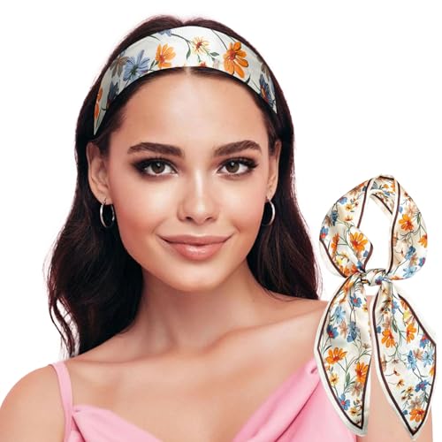 Sumolux Head Hair Scarf for Women Neck Purse Bag Handbags Scarf Like Silk - color: Beige Small Yellow Flower